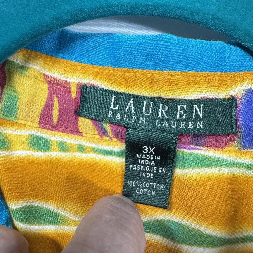 Lauren Ralph Lauren Tunic Top 3X Button Lightweight Gauze 100% Cotton Print 3XL - Picture 2 of 9